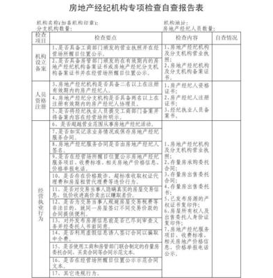 房地產(chǎn)經(jīng)紀(jì)機(jī)構(gòu)專項(xiàng)檢查自查報(bào)告表
